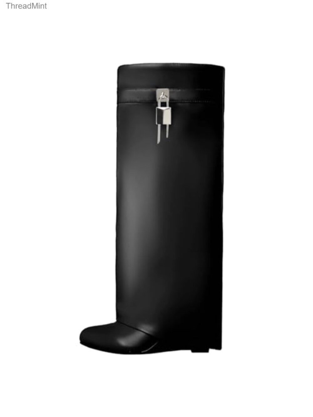 Fold Over Boots Wide-Calf Wedge Heel Knee High Boot with Decorative Lock